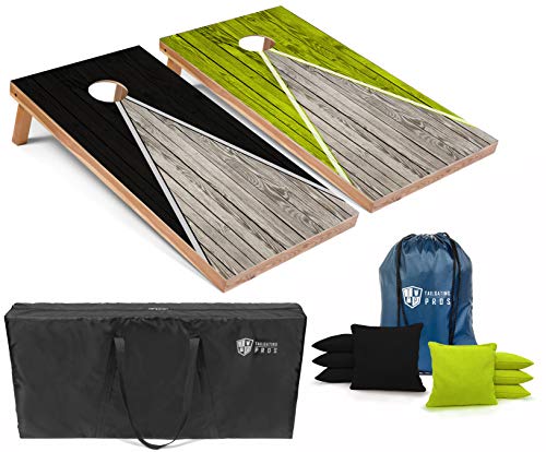 Tailgating Pros Lightweight Pyramid Design Cornhole Board Set w/LED Ring Lights - 4'x2' Regulation Cornhole Game - color: Black/Lime