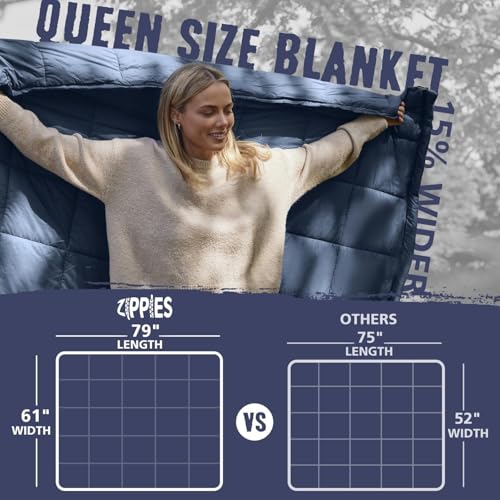 ZIPPIES 3M Thinsulate Insulation Puffy Camping Blanket for Cold Weather, Queen Size Warm Camping Quilt with Zipper, Waterproof Outdoor Sleeping Bag for Hammock, Cozy & Versatile Gift for Men and Women - color: Navy
