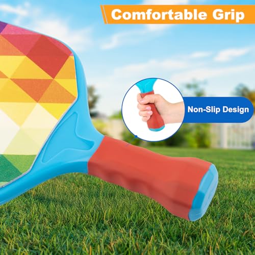 Outdoor Toys for Kids Pickleball Paddles - Outside Beach Yard Games Toy for Kid Ages 4-5-6-7-8-12 Year Old Boys & Girls Gifts, Balls Set of 2, Lightweight & Durable Grip for Small Hands, Beginner - color: Multicoloured