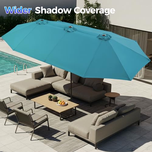 SUPERJARE 13FT Outdoor Umbrella for Patio, Double sided Pool Umbrellas with Fade Resistant Canopy, Large Table Umbrella for Deck, Market, Backyard - Lake Blue - color: Lake Blue, size: 13FT