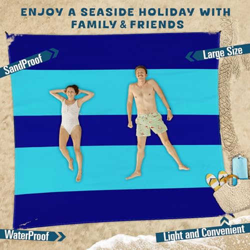 Beach Blanket Waterproof Sandproof 78''×110'' Large Suits 1-7 Adults Oversized Lightweight Picnic Mat Beach Blanket Water Resistant for Camping Hiking Travel Picnic - color: Dark Blue, size: 78''x110''