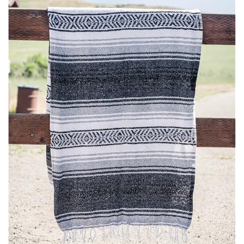 Benevolence LA Authentic Handwoven Mexican Blanket | Yoga Blankets, Outdoor, Picnic, Beach, Camping | Equestrian Saddle | Serape 50x70 inches - Gray, Pack of 1 - color: Gray