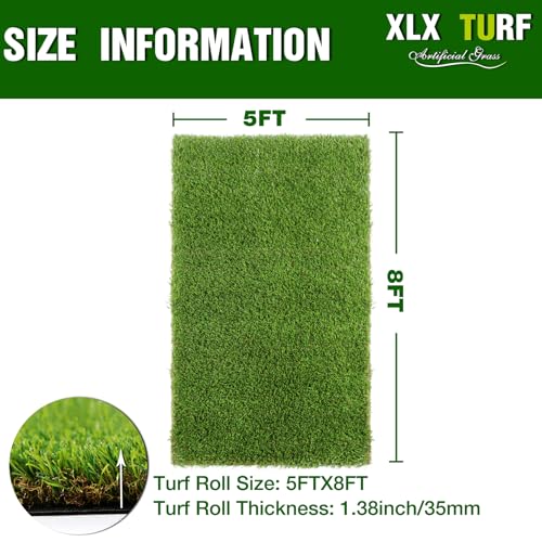XLX TURF Artificial Grass Outdoor Rug 5FT x 8FT - 1.38" Thick Realistic Fake Grass for Dogs - Pet Potty Turf Mat with Drainage Holes - for Patio, Balcony, Backyard - size: 5' x 8' (Rectangular)