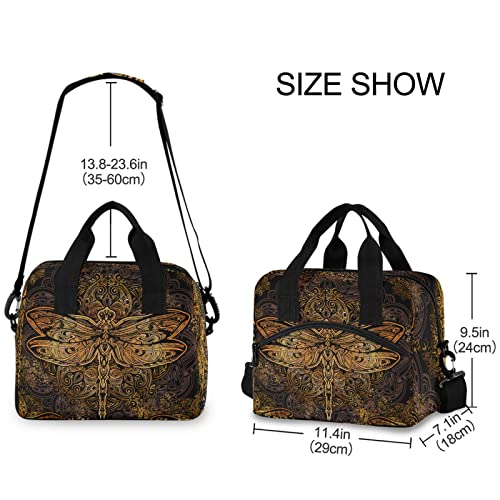 Dragonfly Mandala Insulated Lunch Bag Reusable Lunch Tote Bag Cooler Bag for Women Men Adult Lunch Box with Adjustable Shoulder Strap Leakproof Lunch Bag for Work School Picnic Camping - color: Dragonfly Mandala