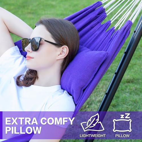 PNAEUT Double Hammocks with Stand for Outside, Portable Space Saving Heavy-Duty Steel Stand for Indoor Outdoor Patio with Carrying Bag, 450 lbs Capacity (Purple) - color: Purple