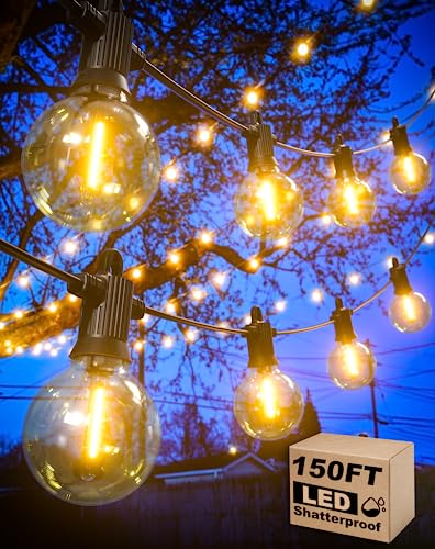 Zuske Outdoor String Lights, 150FT Patio Lights with 75 Shatterproof G40 Globe Bulb(3 Spare), Waterproof Connectable Dimmable LED Hanging String Lights for Outside Backyard Porch Balcony(2x75FT) - size: Electric-150FT