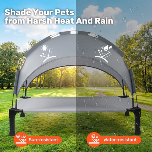 Heeyoo Elevated Dog Bed with Removable Canopy, Portable Dog Cot with Sun Protection Shade Tent, Raised Pet Cooling Cot Bed for Dogs, 51in - color: Grey, size: 51"L x 36"W x 9.5"H