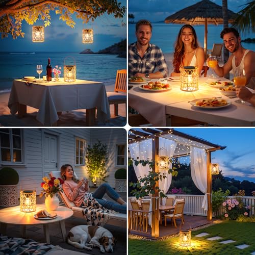 KOOPER Solar Lantern Outdoor Lights, 4 Pack Bright Hanging Solar Lanterns Outdoor Waterproof with Handle, Decoration Rattan Lanterns for Outside Hanging Garden Patio Yard Porch Trees Lawn Pathway Gift - style: 4 Pack