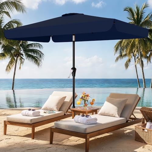 AreShark 6.5 x 10 FT Rectangular Valance Patio Umbrella, Outdoor Umbrella with Tilt and Crank, Market Table Umbrellas W/ 6 Ribs UV Protection for Garden, Deck, Backyard and Pool, Navy - color: Navy, size: 6.5x10 FT