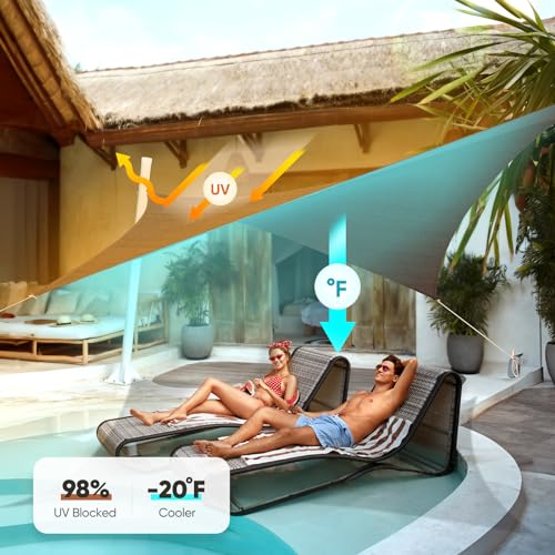 Quictent 20x16ft 185G HDPE Rectangle Sun Shade Sail Canopy 98% UV Block Outdoor Patio Garden with Hardware Kit (Brown) - color: Brown, size: 20 x 16 ft, style: Rectangle