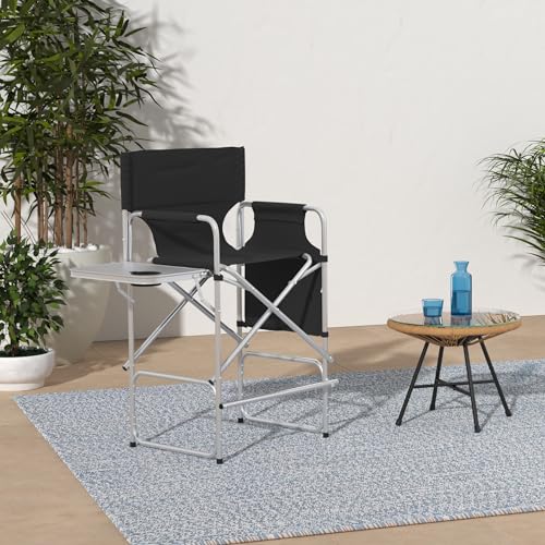 Tall Directors Chair, Portable Makeup Artist Chair with Side Table, Cup Holder, Storage Bag and Footrest, 41'' Seat Height Folding Camping Chairs for Tailgating Camp Lawn Picnic Fishing Beach