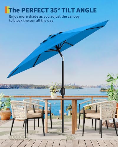 GarveeLife Outdoor Patio Umbrella, Table Market Umbrella with Push Button Tilt and Crank, 8 Sturdy Ribs UV Protection Waterproof for Garden, Deck, Backyard, Pool - color: Sky Blue, size: 9ft