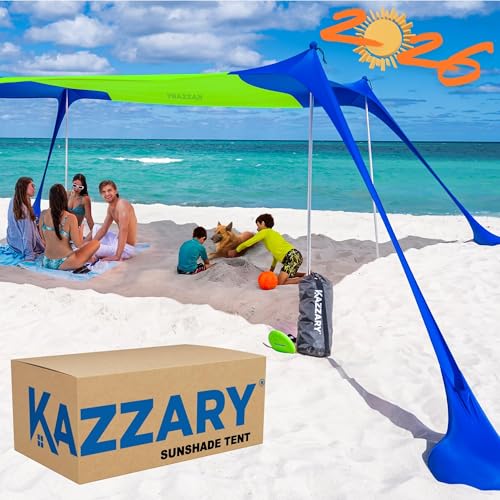 Beach Tent UPF50+ Sun Shade Canopy with Sandbags, 4 Stability Poles, Ground Pegs, Flying Disc Sand Shovel, Lightweight Sunshade Shelter, 7ft Tall for Outdoor Trips, Camping and Sports - color: Lime Green, size: XL - 10.5 X 10 ft. (with 4 Poles)