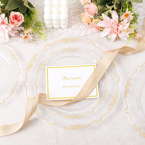 U-QE 100PCS Clear Gold Plastic Plates - Disposable Heavy Duty Clear Plates with Gold Rim Including 50PCS 10'' Dinner Plates & 50PCS 7.5'' Dessert Plates Perfect for Party, Weddings - color: Clear Gold