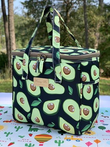 Kwang Min Avocado Insulated Lunch Bag for Women,Reusable Lunch Box,Large Cooler for Office,Picnic Outdoors,Premium Durable Fabric,Light,Ideal Summer Bag (Avocado Black) - color: Avocado Black