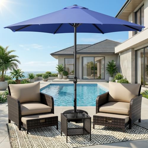 LEVELEVE 9FT Outdoor Patio Umbrella with Easy Crank - UV Resistant & Waterproof Market Umbrella with Ventilated Canopy, 8 Sturdy Ribs & Powder-Coated Frame for Garden, Deck, Backyard, Pool, Patio Table - color: Dark Blue, size: 9FT