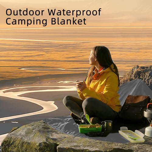 Large Waterproof Outdoor Camping Blanket, 80 x 58 inch Fleece Picnic Blankets Windproof Travel Stadium Blanket for Beaches Pets Car Camp Picnic Mat for Both Cold & Warm Weather - color: Gray
