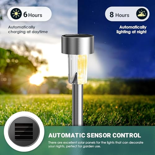 GIGALUMI 16 Pack Solar Path Lights Outdoor,Solar Lights Outdoor Waterproof,Stainless Steel LED Landscape Lighting,Solar Garden Lights for Driveway,Pathway,Patio,Yard - color: Warm White, size: 16 PACK
