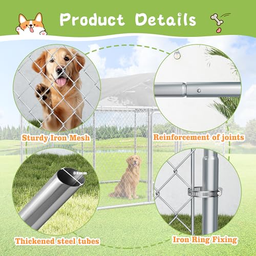 Grepatio Outside Dog Kennel with 2 Rotating Feeder Bowls, 10'x10' Outdoor Dog Kennel with Waterproof, Dog Enclosure for Large Dogs, Dogs Kennels Run Dog Playpen Fence with Secure Lock (10x10 FT) - size: 10x10 FT