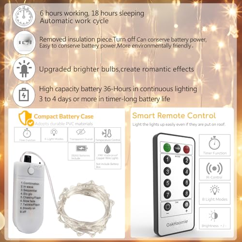 6 Pack Fairy Lights Battery Operated with Timer 2PCS Remote 6.5ft 20LED Warm White Twinkle Lights Waterproof Silver Wire Fireflies Lights DIY Mason Jar Wedding Party Christmas Centerpiece Table Deco - color: Warm White, size: 6.5ft
