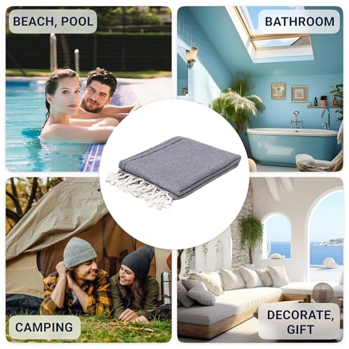 ATANI 69x35 in Oversized Turkish Beach Towel Set with Tote Bag – Quick-Dry 100% Turkish Cotton Peshtemal, Sand-Resistant, Lightweight for Shower, Travel, Pool, Yoga (Black) - color: Black + Bag, size: 35 inc x 69 inc