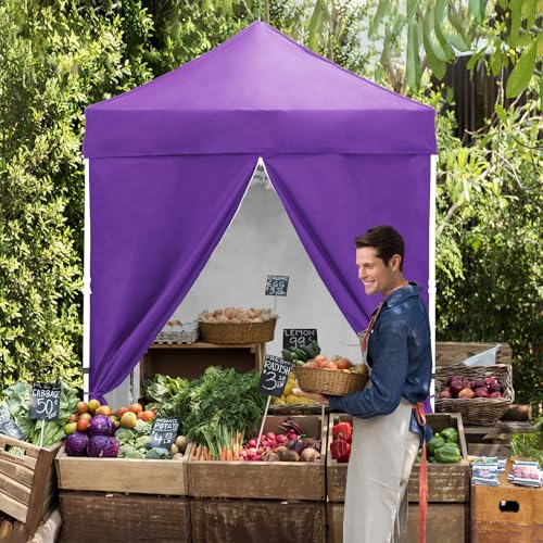 EAGLE PEAK 5x5 Instant Canopy with 4-Side Wall Panels, Small Pop up Portable Canopy Tent with Carry Bag, Light Weight Sun Shelter for Sports, Camping and Beach, Purple - color: Purple