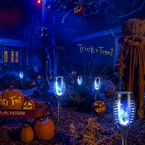 Toodour Solar Torch Flame Lights, 12 Pack Solar Lights Outdoor with Flickering Flame, Waterproof Patio Light Landscape Decoration Lighting for Garden, Lawn, Yard, Outdoor Decorations - Blue - color: Blue, size: 12 Pack