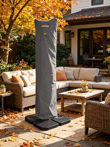 Patio Umbrella Cover for Market & Offset Umbrella,Banana Style Umbrella, Water Resistant, with Zipper and Rod (Cantilever (Dark Grey/WD), Cantilever 9'-13') - color: Grey, size: Cantilever 9'-13'