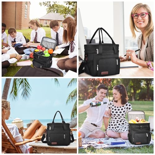 Lunch Box & Lunch Bag for Men Women, Large Insulated Adult Lunch Box Leakproof Lunchbox Cooler Bag for Work Picnic Beach,16L, Black - color: Midnight Black