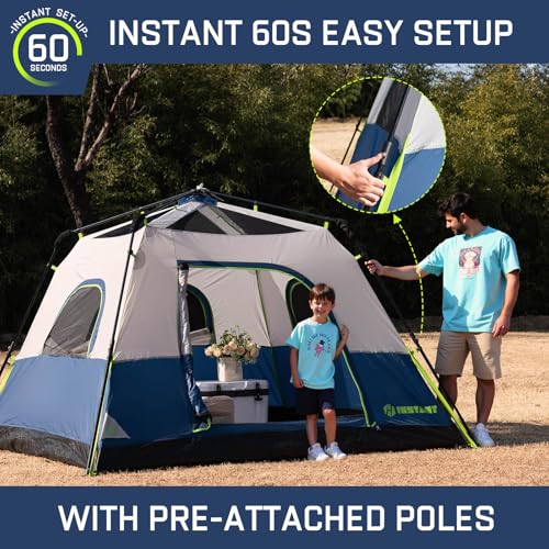 4/6/8/10 Person Instant Tent, Waterproof Pop Up Tents for Camping with Rainfly, 60 Seconds Easy Setup, Automatic Cabin Tent for Family Camping with Expandable Carry Bag & Upgraded Ventilation - color: Blue, size: 4 Person