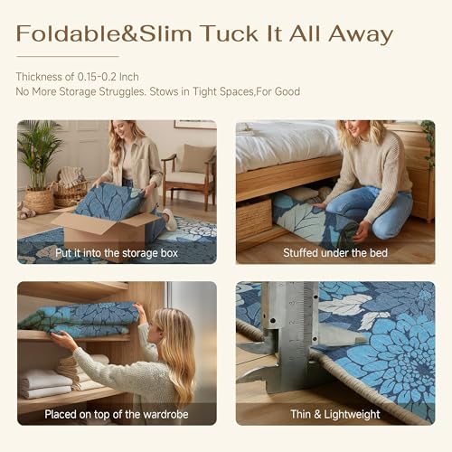 HUGEAR Floral Textured Weave Indoor Outdoor Area Rug 4X6 Washable High Traffic Stain Resistant Non Slip Durable Carpet for Livingroom Patio Deck Balcony Courtyard (Blue, 4' x 6') - color: Multi Floral / Blue, size: 4'x6' (Rectangular)