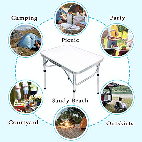 Camp Field Aluminum Folding Small Picnic Table, Adjustable Height Lightweight Portable Camping Table for Picnic Beach Outdoor Indoor (Small White) …