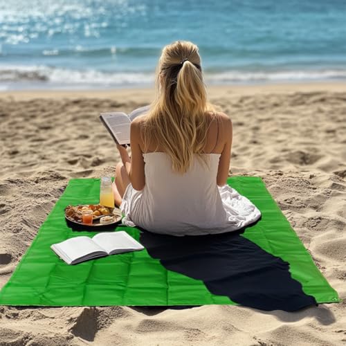 Outdoor Pocket Blanket, 55"x39" Waterproof Foldable Compact Small Pincic Blanket, Ultralight Tarp for Camping, Festival, Beach, Hiking, Backpacking, Travel and More, Stakes Included - color: Lime Green, size: 55"*39"