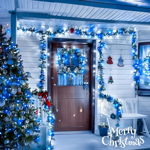 JMEXSUSS Blue and White Christmas Lights Outdoor with Remote, 168ft 600 LED String Lights Indoor Clear Wire Fairy Light Plug in for Bedroom Tree Birthday Party Xmas Decorations - color: Blue and White, size: 600 LED