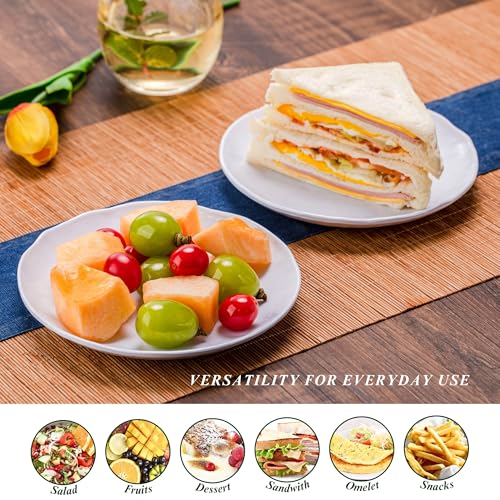 6.7-Inch Melamine Dessert Plates (Set of 6) - Unbreakable and Reusable Dinnerware with Ceramic Feel, Stackable and Dishwasher-Safe (White) - color: White