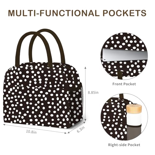 DALINDA Lunch Bag Lunch Box for Women Men Reusable Insulated Lunch Tote Bag,Leakproof Thermal Cooler Sack Food Handbags Case High Capacity for Travel Work Picnic Beach - color: white polka dot, size: Oxford cloth