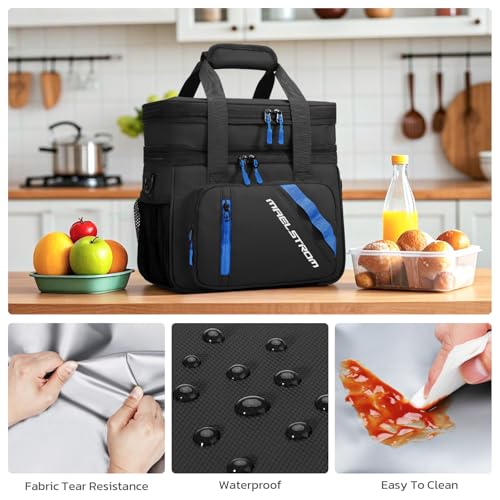 Maelstrom Lunch Box, 20L Insulated Lunch Bag for Men Women, Expandable Double Deck Leakproof Cooler Bag with 6 Pockets, Reusable Lunch Tote Bag for Work, Picnic, Travel, Black - color: Black
