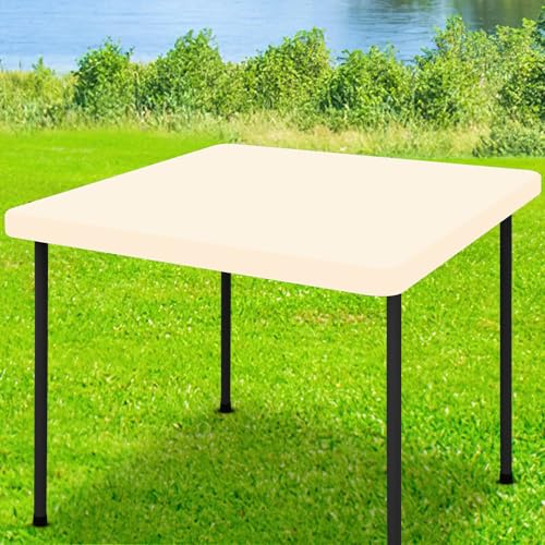 Moosfor Spandex Square Table Cloth, Elastic Fitted Tablecloths for Picnic, Stretch Washable Patio Table Cover for Outdoor, Camping, Banquet and Parties (Champagne, 34"x34") - color: Beige, size: 34" x 34" (Square)