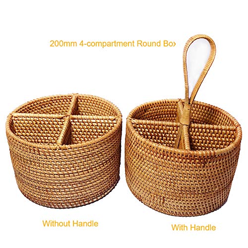 i-lan Natural Rattan 4 Compartments Storage Holder Cosmetics Organizer Utensil and Seasoning Bottle Serving Basket for Party(200mm 4-compartment Round Box) - size: 7.8"(round 4-section)