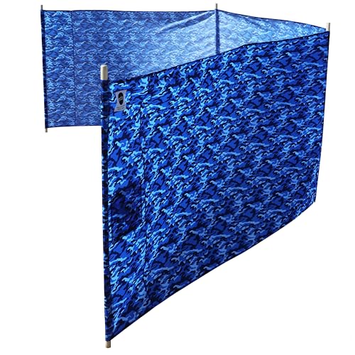 Ocean Camo Elite Beach Recycled Polyester Rip-Stop Extra Tall 42" Lightweight Windscreen, Privacy Screen, Wind Blocker, Free Matching Shoulder Bag (NEW Mahogany Wood Poles)