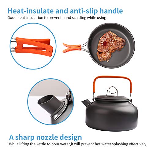 Gutsdoor Camping Cookware Set Camping Gear Campfire Utensils Non-Stick Cooking Equipment Lightweight Stackable Pot Pan Bowls with Storage Bag for Outdoor Hiking - style: 10pcs (Orange)