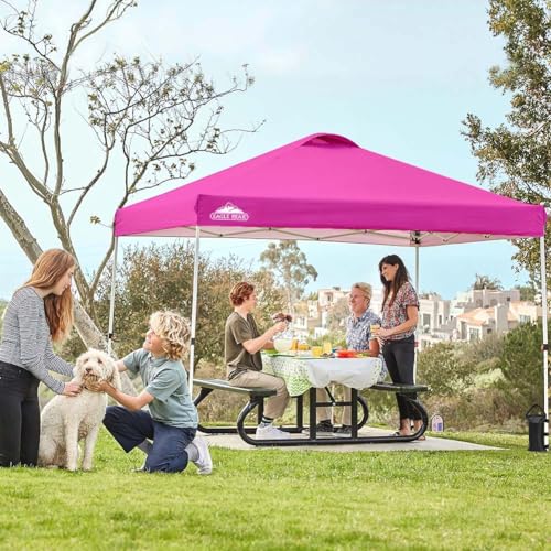 EAGLE PEAK Pop Up Canopy Tent with Wheeled Carry Bag, 8 Stakes, 4 Ropes, 4 Weight Bags, Easy Set Up Tent Canopy, 10x10 ft, 100sqft of Shade, Pink - color: Pink, size: 10x10