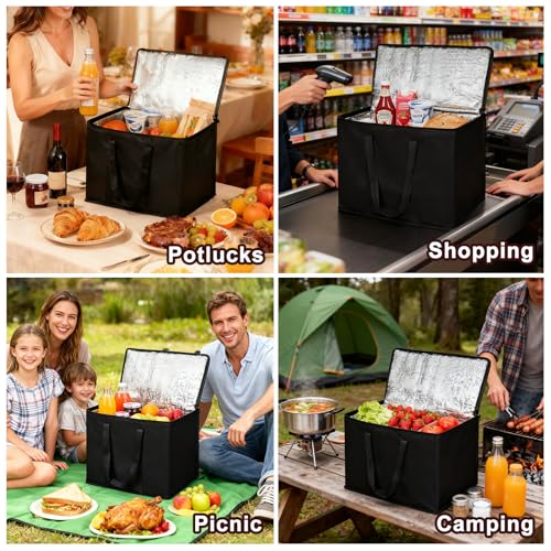JNYONG 4 Pack Insulated Reusable Grocery Shopping Bags with zippered top,Food Delivery Bag,Collapsible Cooler Bag for Frozen Foods - size: 4 Pack