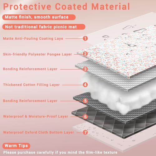 60x80" Large Picnic Blankets Waterproof Outdoor Beach Blanket Sandfree Tent Camping Sleeping Carpet Portable Yoga Meditation Mat Road Trip Car Travel Essentials Hiking Backpacking Gear Gifts - color: Pink Flowers, size: 6'8" x 5' (Rectangular)