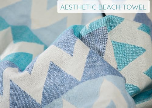 Premium Turkish Beach Towel – 100% Cotton, Quick Dry, Sand Free, Oversized Beach Towel 35”x 67” – Ideal for Travel, Pool, and Beach, – Zig Zag Blue - color: Blue
