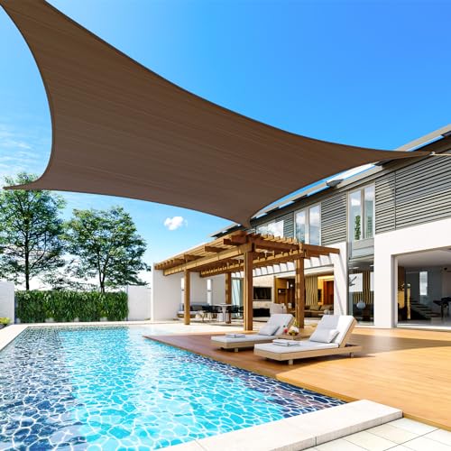 Quictent 20x16ft 185G HDPE Rectangle Sun Shade Sail Canopy 98% UV Block Outdoor Patio Garden with Hardware Kit (Brown) - color: Brown, size: 20 x 16 ft, style: Rectangle