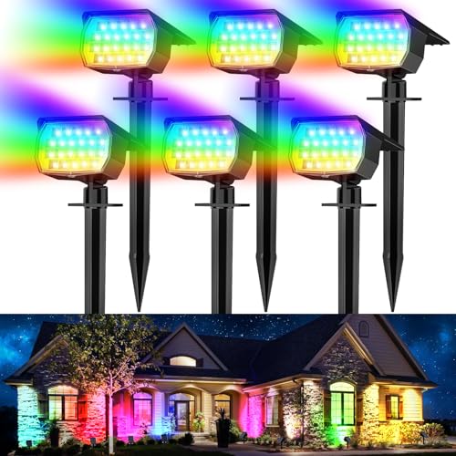 WENATY Solar Spot Lights Outdoor Color Changing, [7 Mode/6 Pack] Christmas Landscape Spotlights, Solar Lights Outdoor Waterproof, Solar Led Powered Flood Light for Outside Pathway Yard Garden Walkway - color: Multicolor, size: 6 Pack