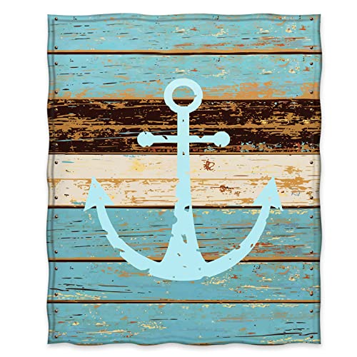 Jekeno Nautical Anchor Blanket Rustic Wood Anchor Print Gifts for Women Kids Boys Men Home Bedroom Living Room Decor Soft Cozy Lightweight Throw Blankets Blue 60"x80" - color: Color4, size: 60"x80"