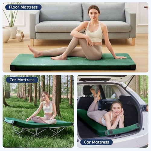 HomeMate CertiPUR-US Memory Foam Camping Mattress Pad Portable Roll Up Mattress for Adults Sleeping Mat Cot Mattress Pad - color: Dark Green, size: Single / 75*30*3