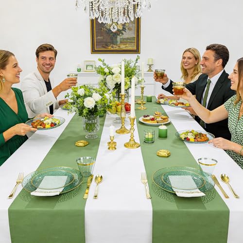 DaYammi 175 Pcs Green Plastic Plates Dinnerware Set (25 Guests), Hammered Plates Sets, Green Party Platos Set include 50 Disposable Platos, 75 Gold Plastic Silverware, 25 Cups 25 Napkins - color: Clear Green, size: 175 Pcs